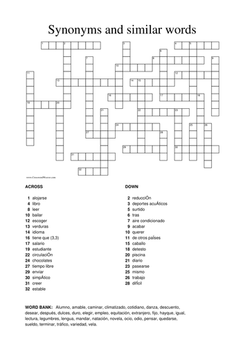 Spanish synonyms & similar words crossword