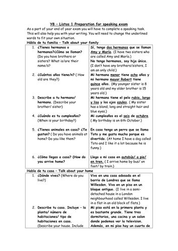 Spanish Speaking Revision/Test - Listos 1