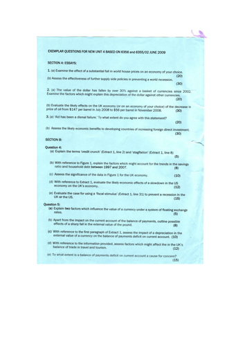 Economics - Unit 4 Exemplar Questions