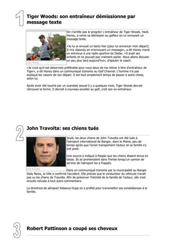 GCSE French reading - celebrity gossip