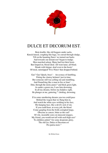 Link 'Dulce et Decorum Est' to 'Private Peaceful'