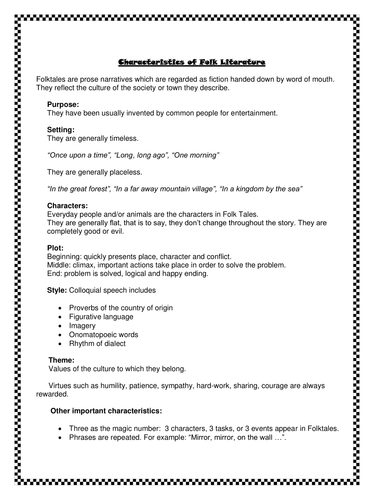 Characteristics of folk tales