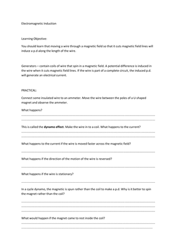 AQA P3 Electromagnetic Induction Work booklet by at07abl - Teaching ...