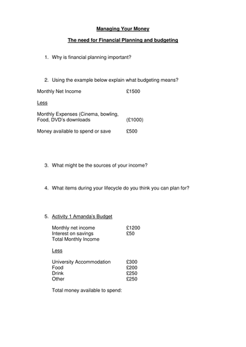Managing Your Money - budgeting
