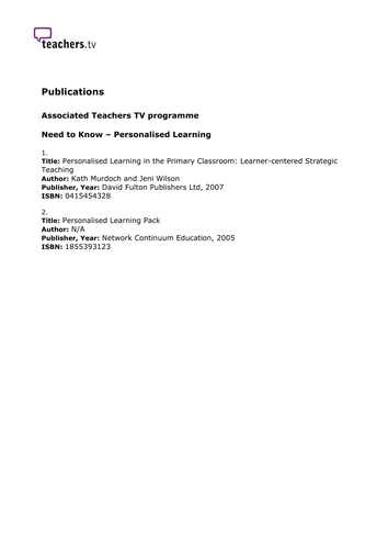 Teachers TV: Exploring personalised learning