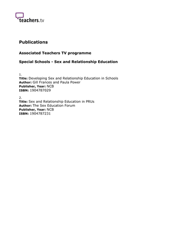 Teachers TV: Special Schools - SRE