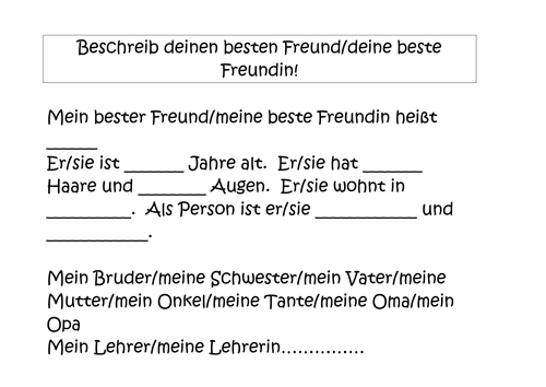 Describing a best friend - writing frame | Teaching Resources