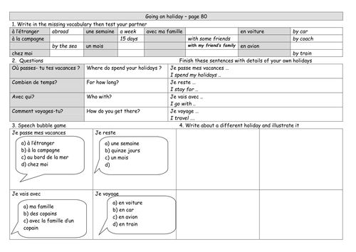 Holidays worksheet low ability