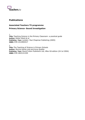 Teachers TV: Investigating Sound