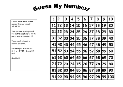 Guess My Number | Teaching Resources