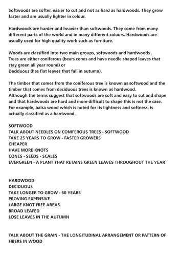 Softwood / Hard woods Group Task