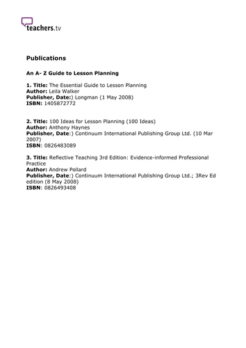 Teachers TV: The Primary A to Z of... Lesson Planning