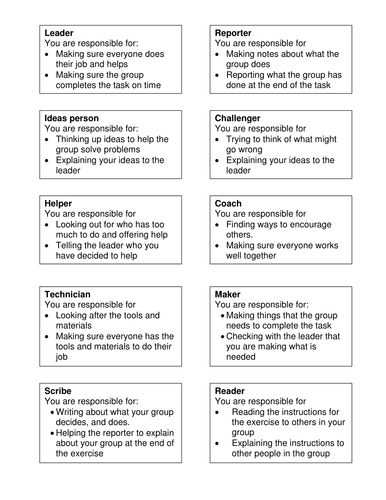 Group work role cards