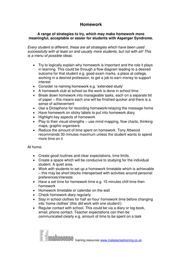 Homework strategies for Asperger Syndrome