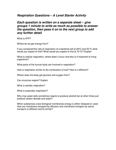 Respiration Starter Activity