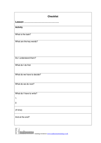 Example checklist for lesson | Teaching Resources