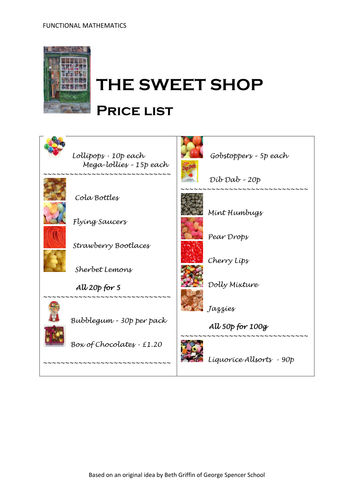 KS3/KS4 Functional Maths Task - Sweet Shop