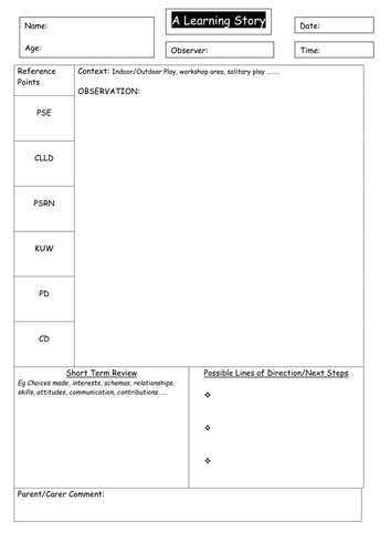Early Years Foundation Stage Observation Sheet by 