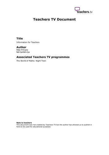 Teachers TV: 'Night Train' - Maths in real life