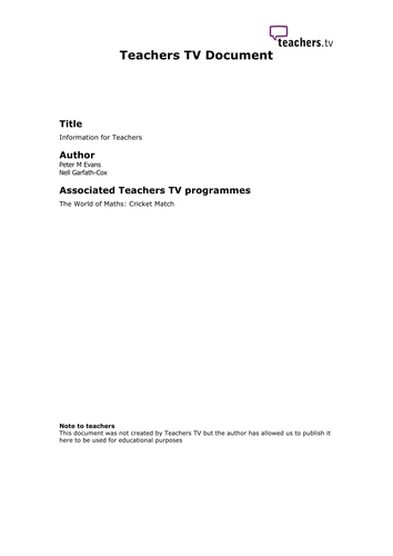 Teachers TV: Functional Maths video: Cricket Match