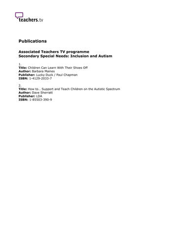 Teachers TV: Secondary SEN - Inclusion and Autism