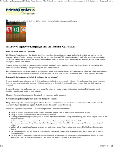 Modern Foreign Languages and Dyslexia