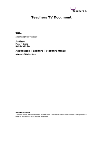 Teachers TV: Functional Maths Video: In the hotel