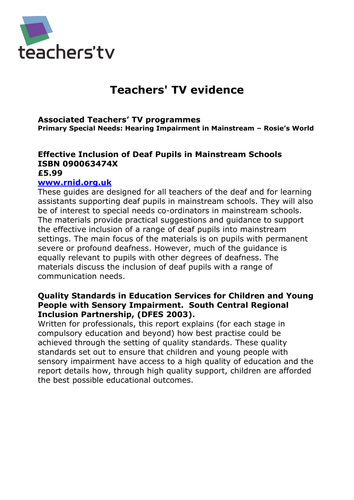 Teachers TV:Hearing Impairment in Mainstream-Rosie