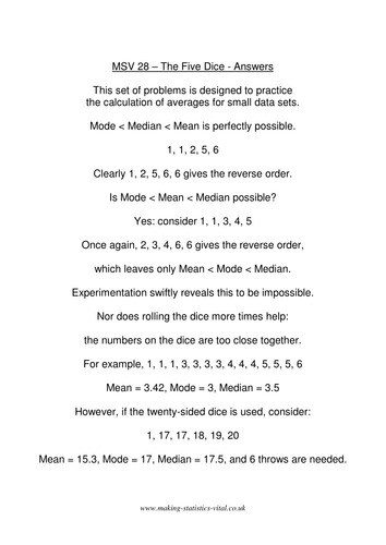 The Five Dice: Investigating statistics