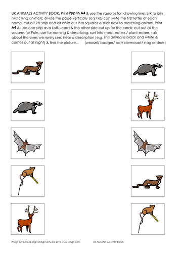 UK Animals activity book (made with Widgit CIP)