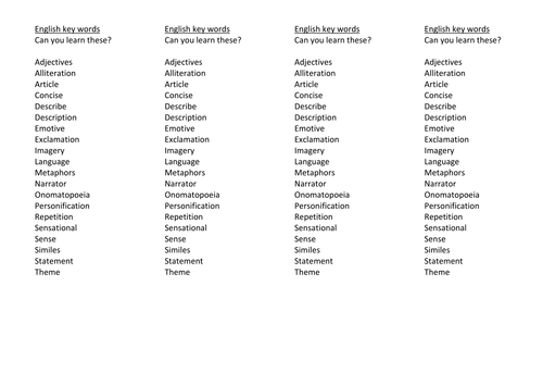 English Key Words List