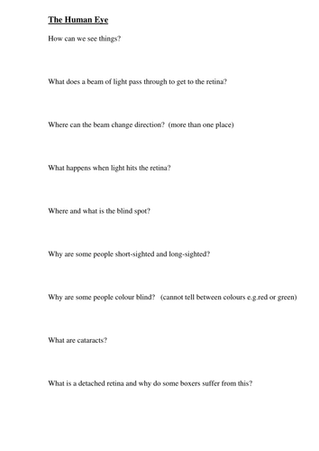 Organs: The Human Eye Worksheets | Teaching Resources