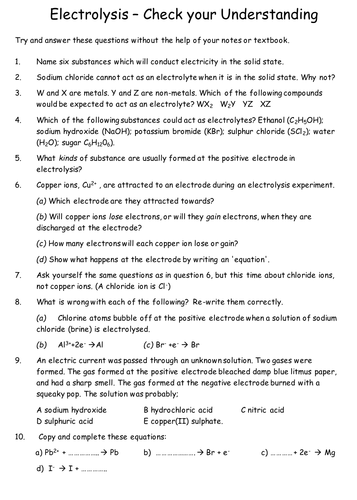 Electrolysis worksheet pdf picture