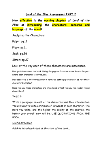 Lord of the Flies GCSE Prose Essay Activity Pack