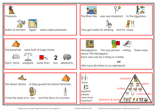 Ancient Egypt info, word mats, games (Widgit CIP)