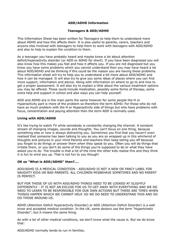 Teenagers & ADD-ADHD