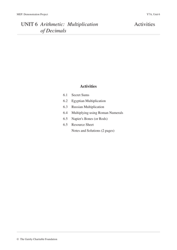 Multiplication of Decimals (MEP – Year 7 – Unit 6)
