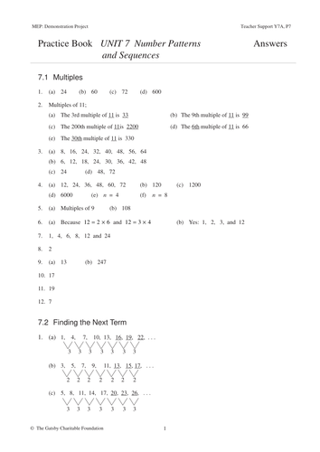 ks3 number patterns sequence mep yr 7 unit 7