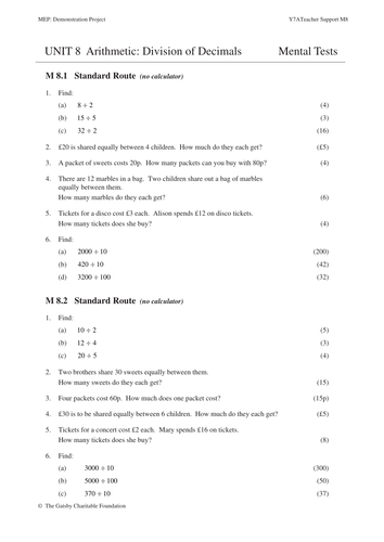 KS3 Division of Decimals (MEP – Year 7 – Unit 8)