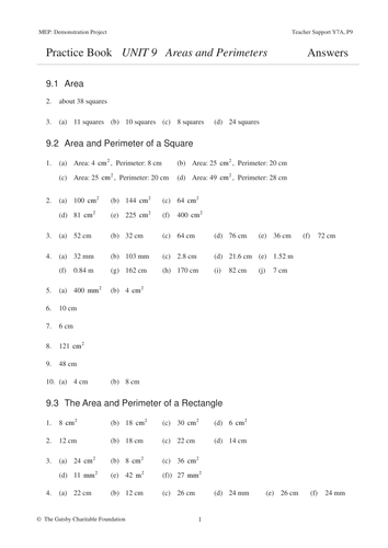 KS3 Areas and Perimeters (MEP – Year 7 – Unit 9)