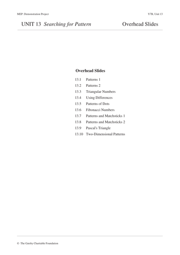 Searching for Patterns (MEP – Year 7 – Unit 13)