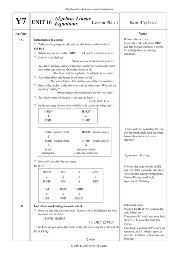 KS3 Linear Equations (MEP – Year 7 – Unit 16)