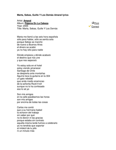 Marta, Sebas, Guille y Los Demas Amaral lyrics