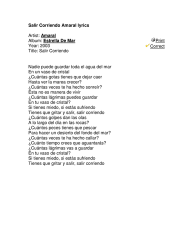 Salir corriendo Amaral lyrics