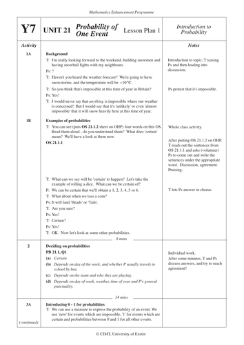 KS3 Probability of One Event
