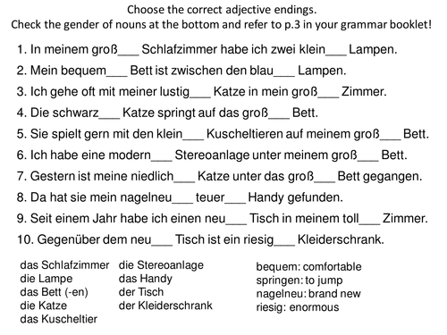 Adjective endings with prepositions practice