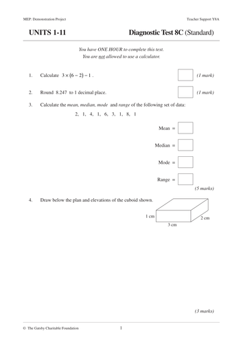 MEP Year 8 Diagnostic Tests