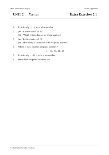 KS3 Factors (MEP – Year 8 – Unit 2)