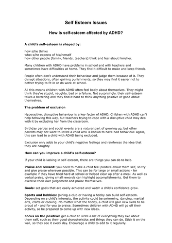 ADHD Self Esteem Issues