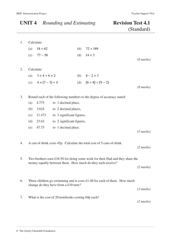 KS3 Rounding and Estimating (MEP – Unit 4)